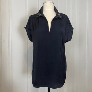 Banana Republic Women's Medium Navy Jeweled Collar Shirt